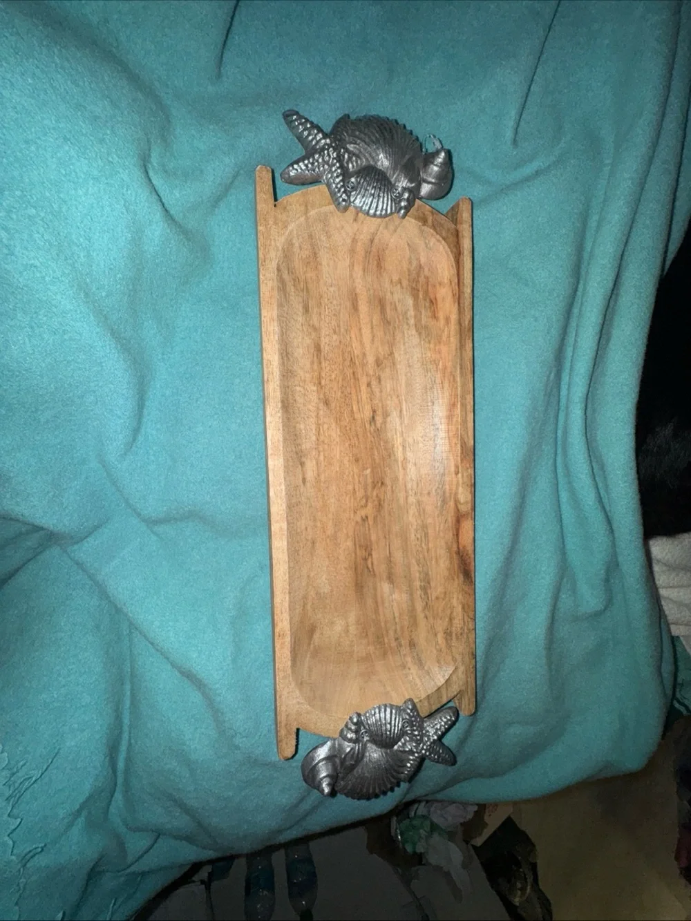 Tommy Bahamma Wooden Decorative Bath Tray with Shell Accents